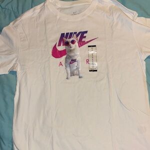 Nike White Tee with Cat and Pink Accents